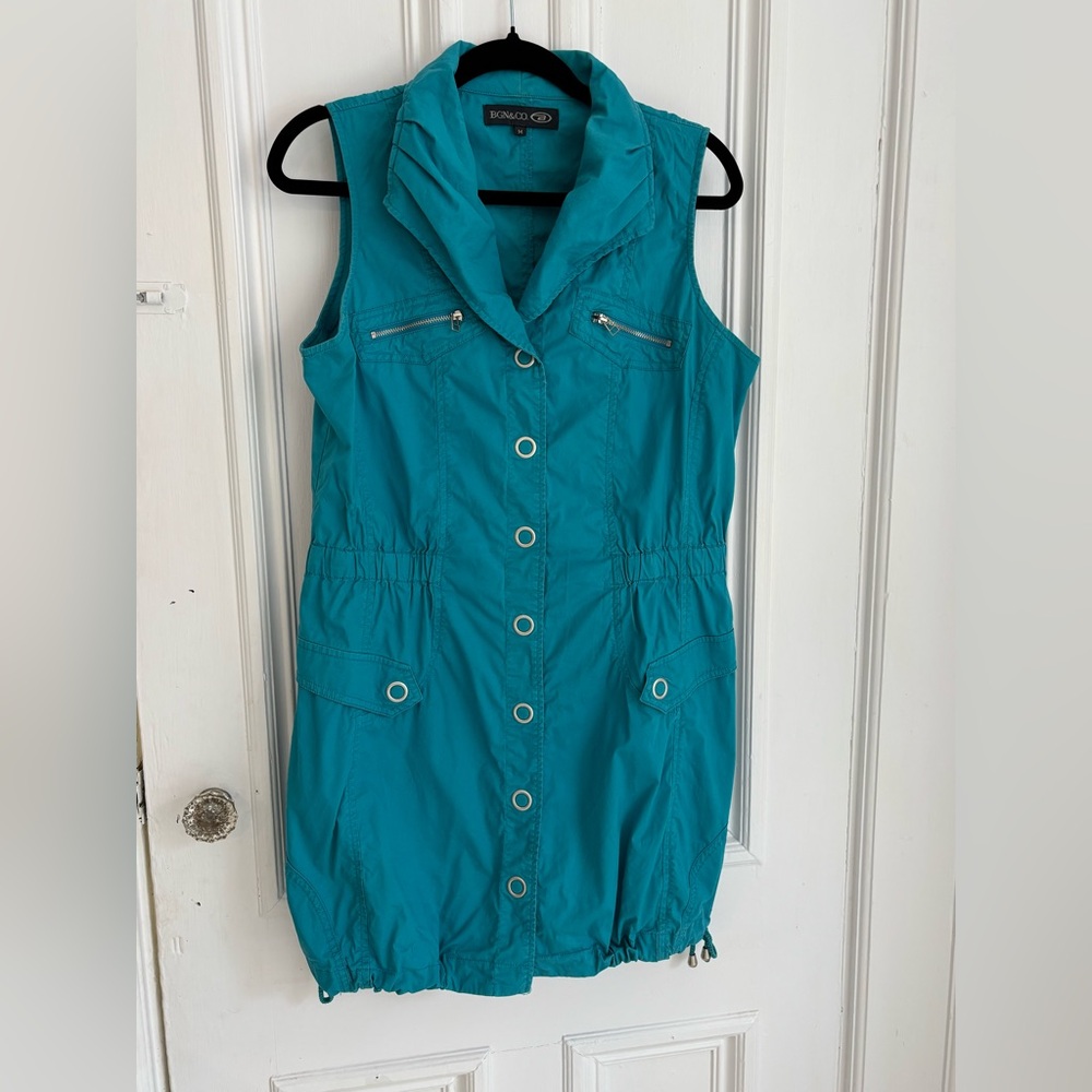 Turquoise BGN and Co Dress Drawstring And Rouching Details. Size M Knee Length